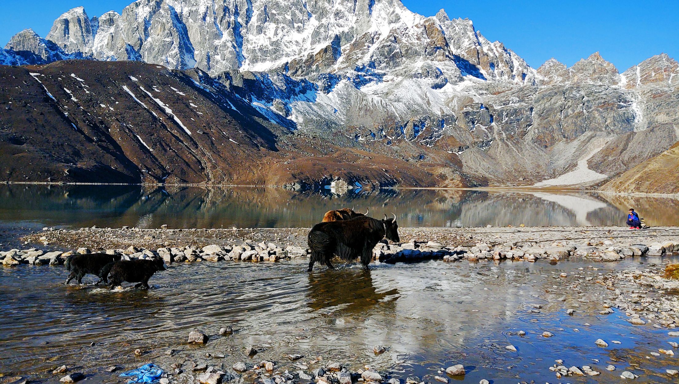 Scenic view of the Gokyo Lakes and trail route showing the length of the Gokyo Lake Trek in the Everest region